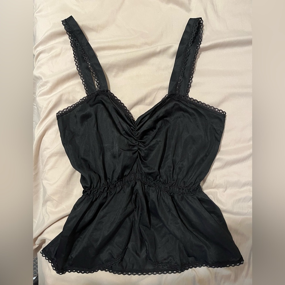 Black Sleeveless Top with Lace Trim